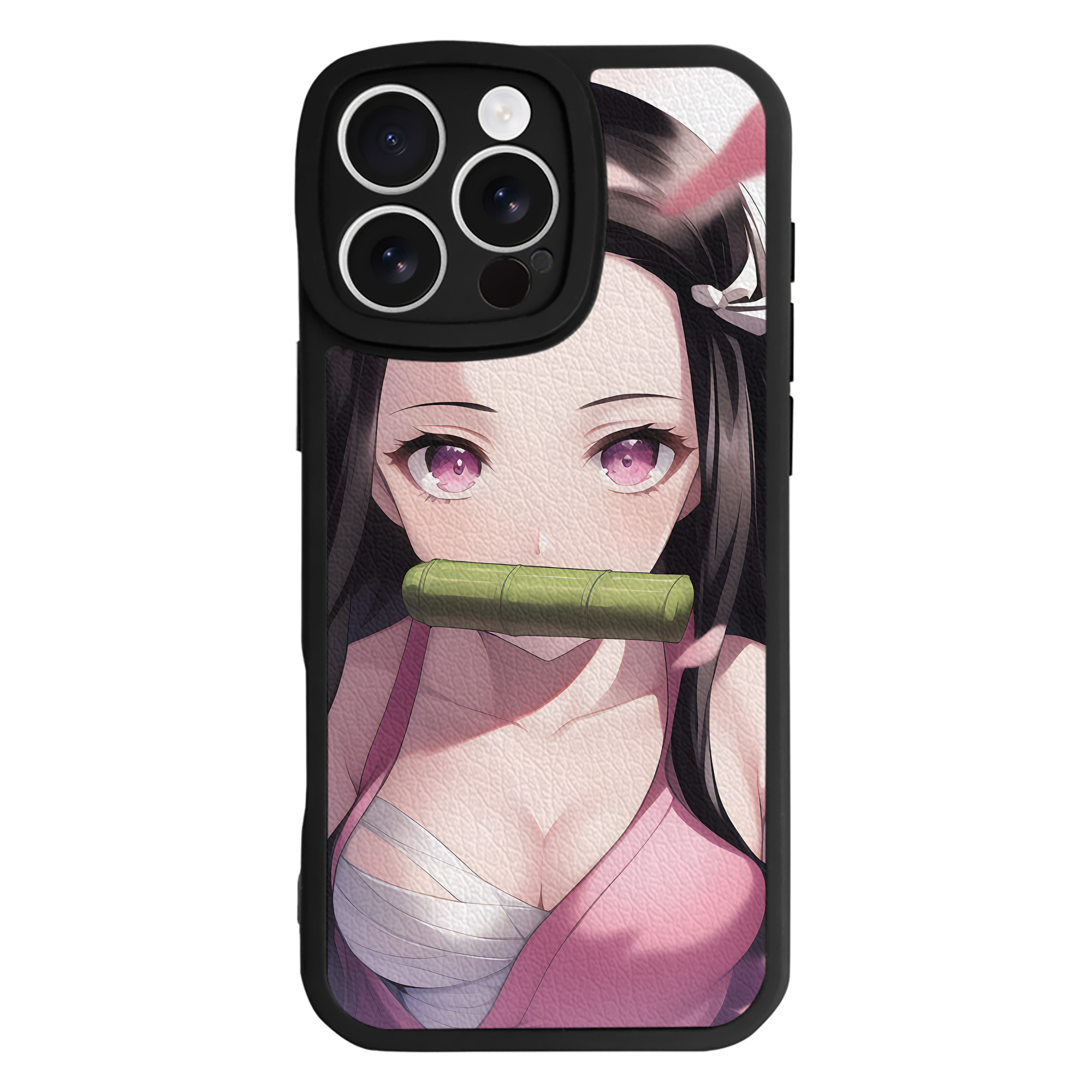 （画像用） 鬼滅の刃（きめつのやいば）竈門 禰󠄀豆子／かまど ねずこ Kamado Nezuko 【iPhone 16シリーズ対応】シリコンスマホケース（レザー調） 材質：シリコン